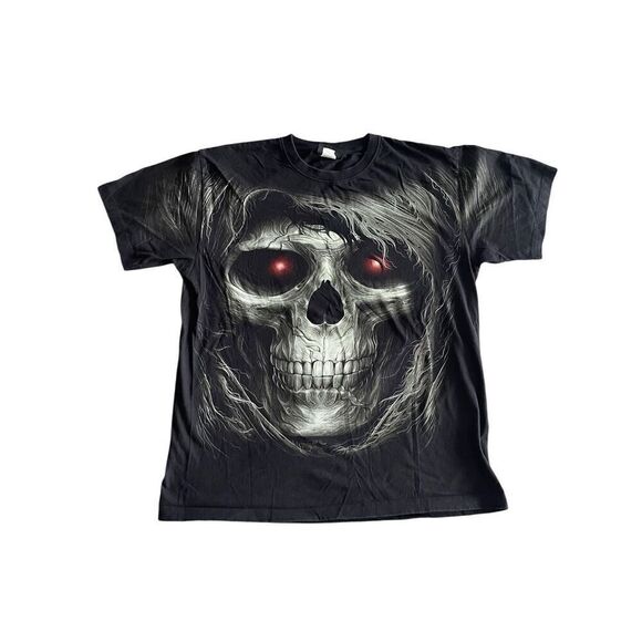 Vintage Y2K Jay's Rock Reaper Skull All Over Print Tee - Picture 1 of 4